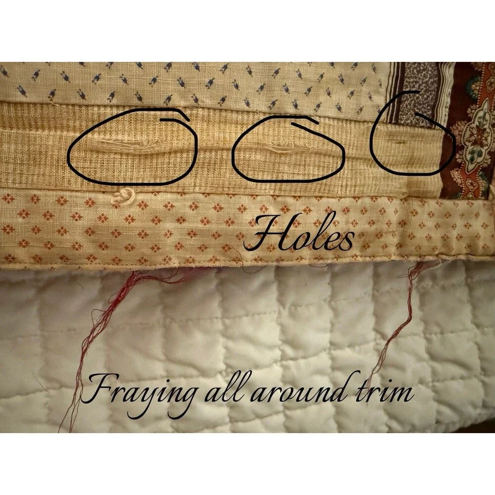 Antique Log Cabin Style Quilt Queen Size 82” X 74” Reversible Red Cream Boxes